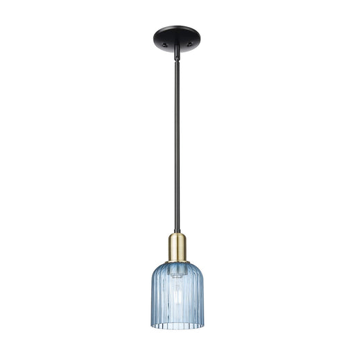 Innovations Bridal Veil 5in 1-Light Mini Pendant | Industrial Black Antique Brass Steel and Princess Blue Ribbed Glass | Model 716-1S-BAB-G559-5BL