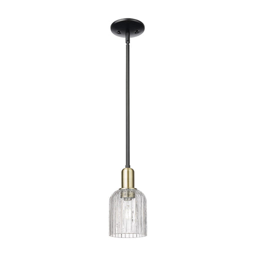 Innovations Bridal Veil 5in 1-Light Mini Pendant | Industrial Black Antique Brass Steel and Clear Ribbed Glass | Kitchen | Model 716-1S-BAB-G559-5CL