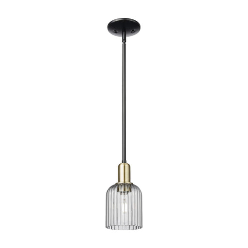 Innovations Bridal Veil 5in 1-Light Mini Pendant | Industrial Black Antique Brass Steel and Light Smoke Ribbed Glass | Kitchen | Model 716-1S-BAB-G559-5SM