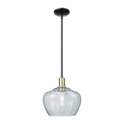 Innovations Fenton 11in 1-Light Mini Pendant | Industrial Black Antique Brass and Clear Ribbed Glass | Kitchen Island & Dining | Model 716-1S-BAB-G92-L