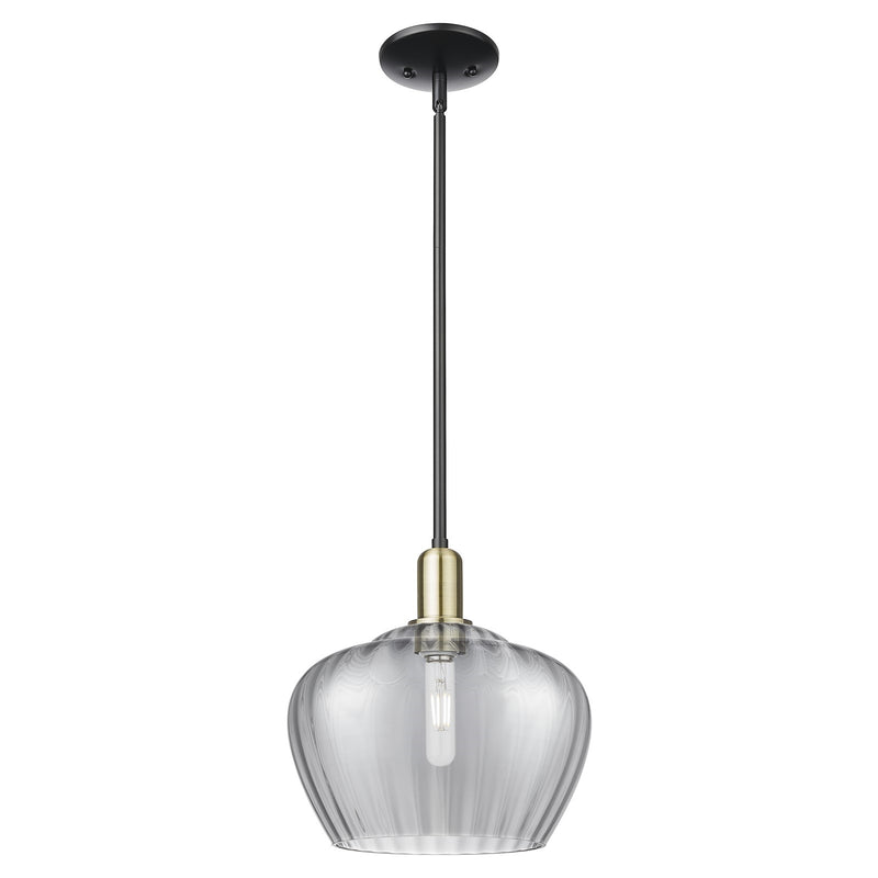 Innovations Fenton 11in 1-Light Mini Pendant | Industrial Black Antique Brass Steel and Light Smoke Ribbed Glass | Kitchen Island | Model 716-1S-BAB-G93-L