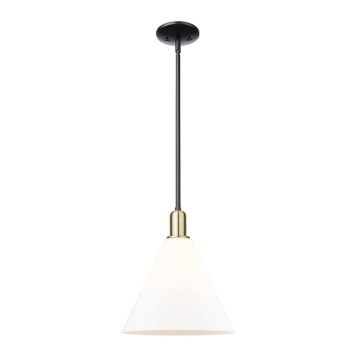 Innovations Berkshire Glass 12in 1-Light Mini Pendant | Industrial Black Antique Brass and Matte White Glass | Kitchen Island & | Model 716-1S-BAB-GBC-121