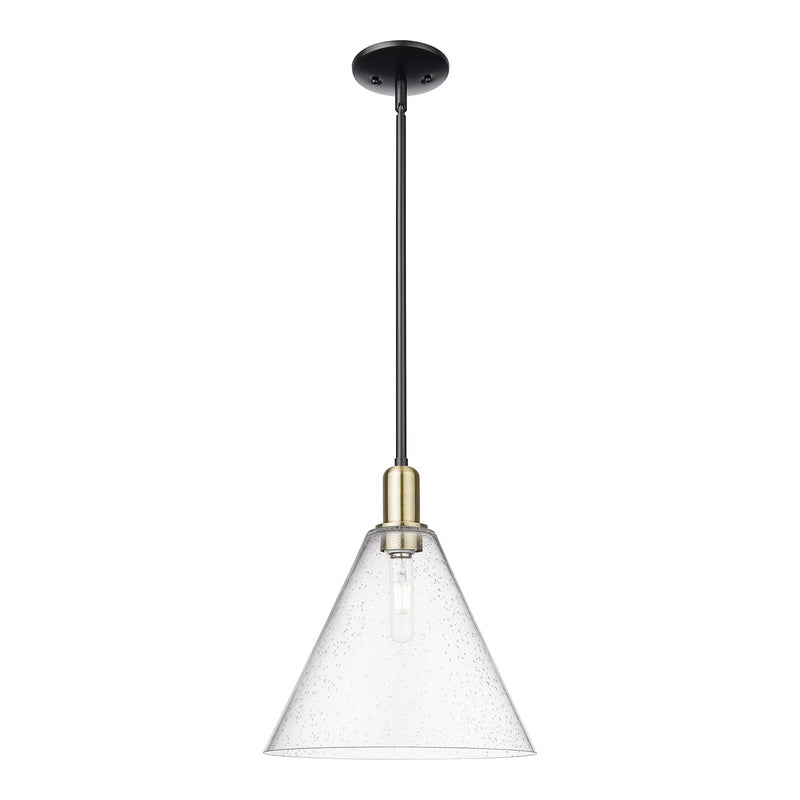 Innovations Berkshire Glass 12in 1-Light Mini Pendant | Industrial Black Antique Brass and Seedy Glass | Kitchen Island & | Model 716-1S-BAB-GBC-124