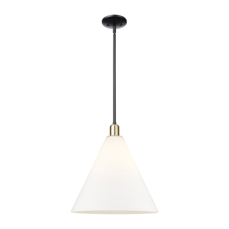 Innovations Berkshire Glass 16in 1-Light Mini Pendant | Industrial Black Antique Brass and Matte White Glass | Kitchen Island & | Model 716-1S-BAB-GBC-161