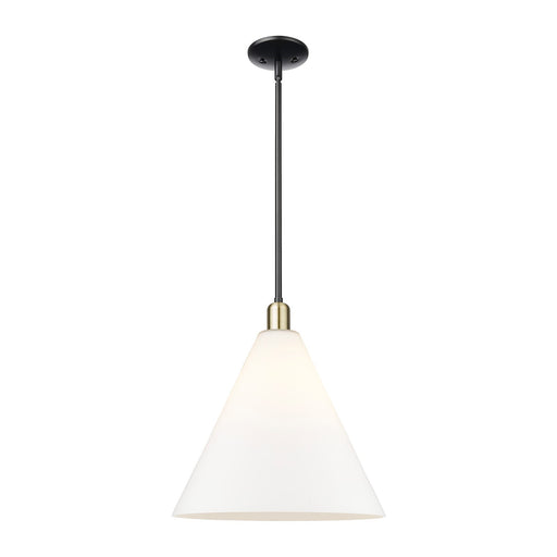 Innovations Berkshire Glass 16in 1-Light Mini Pendant | Industrial Black Antique Brass and Matte White Glass | Kitchen Island & | Model 716-1S-BAB-GBC-161