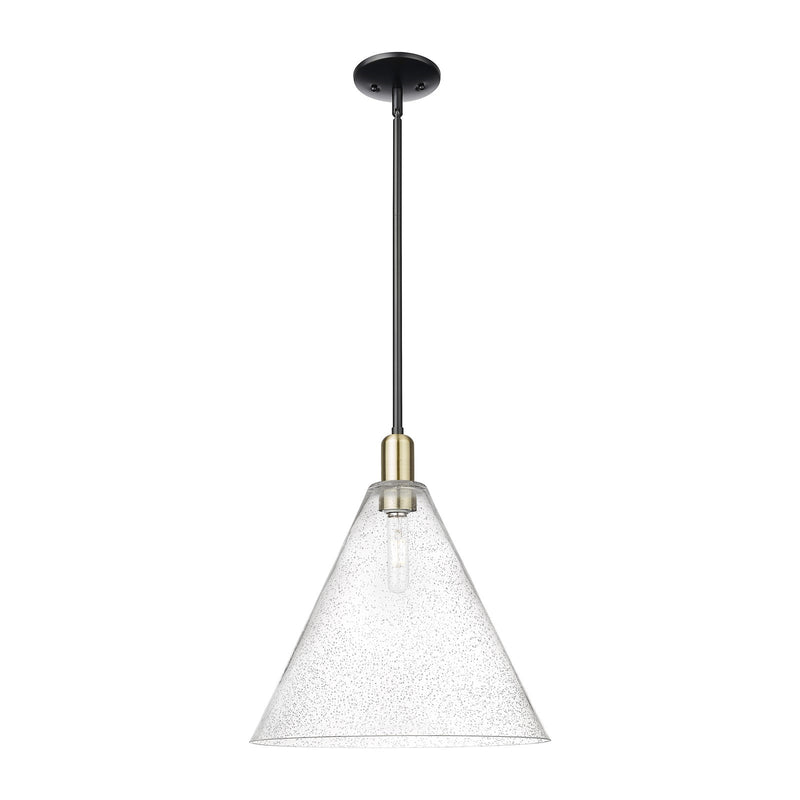 Innovations Berkshire Glass 16in 1-Light Mini Pendant | Industrial Black Antique Brass and Seedy Glass | Kitchen Island & | Model 716-1S-BAB-GBC-164