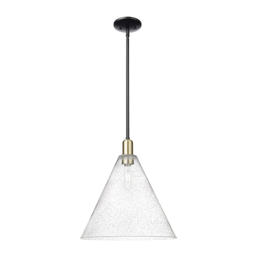 Innovations Berkshire Glass 16in 1-Light Mini Pendant | Industrial Black Antique Brass and Seedy Glass | Kitchen Island & | Model 716-1S-BAB-GBC-164