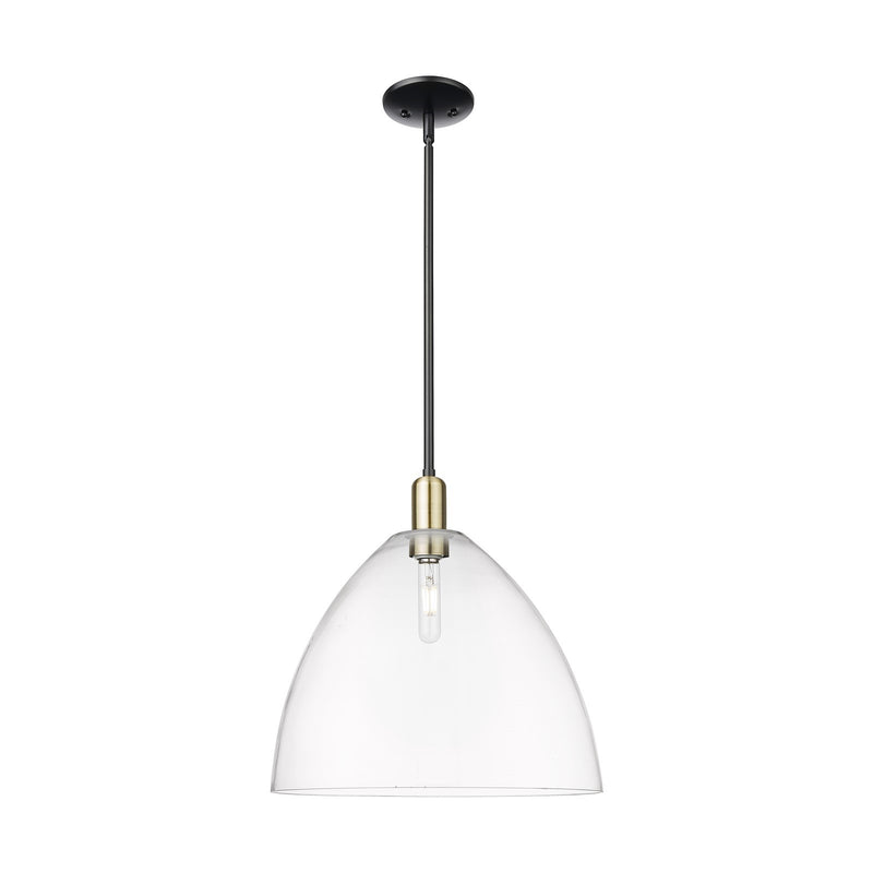 Innovations Bristol 16in 1-Light Mini Pendant | Industrial Black Antique Brass Steel and Clear Glass | Kitchen Island & Dining | Model 716-1S-BAB-GBD-162