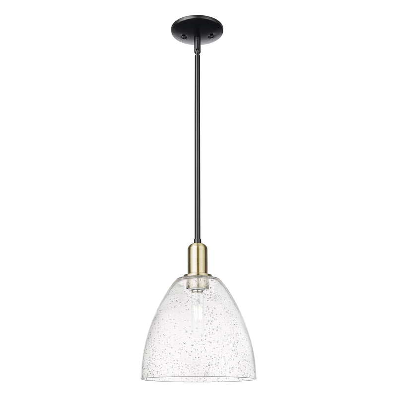 Innovations Bristol 9in 1-Light Mini Pendant | Industrial Black Antique Brass Steel and Seedy Glass | Kitchen Island & Dining | Model 716-1S-BAB-GBD-94