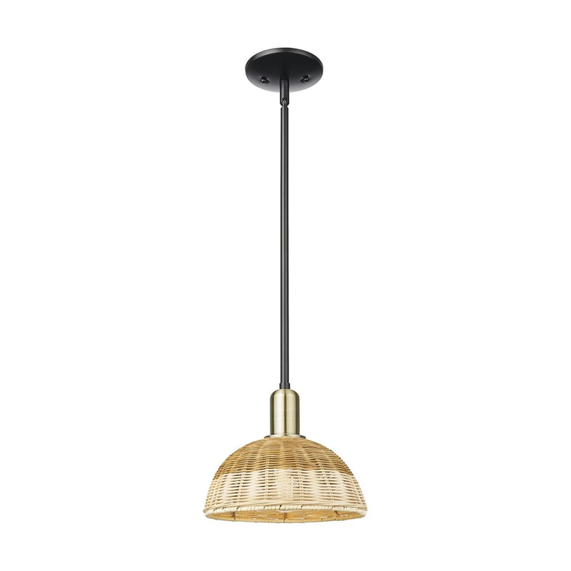 Innovations NB Dome 1Lt 9" Stem Mini Pendant, BKBS/Nat - 716-1S-BAB-NBD2-9-NAT