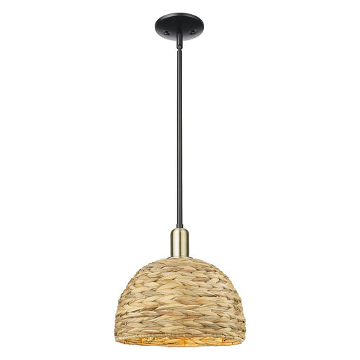 Innovations Woven Rattan 12in 1-Light Mini Pendant | Industrial Black Antique Brass and Natural Fiber | Kitchen Island & | Model 716-1S-BAB-RBD-12-NAT