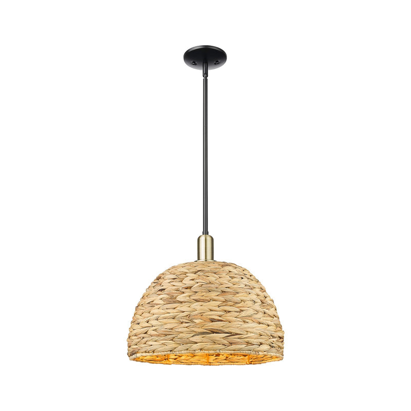 Innovations Woven Rattan 16in 1-Light Mini Pendant | Industrial Black Antique Brass Steel and Natural Rattan Shade | Kitchen | Model 716-1S-BAB-RBD-16-NAT