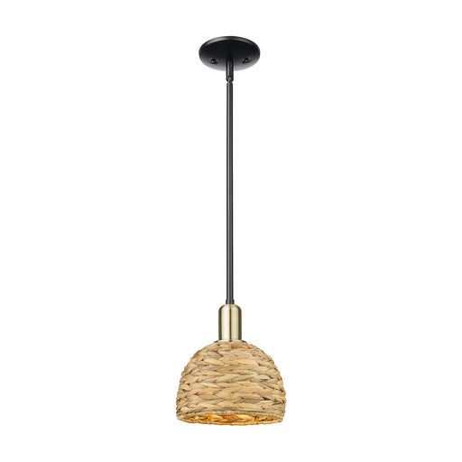 Innovations Woven Rattan 8in 1-Light Mini Pendant | Rustic Farmhouse Black Antique Brass and Natural Woven Rattan | Kitchen | Model 716-1S-BAB-RBD-8-NAT