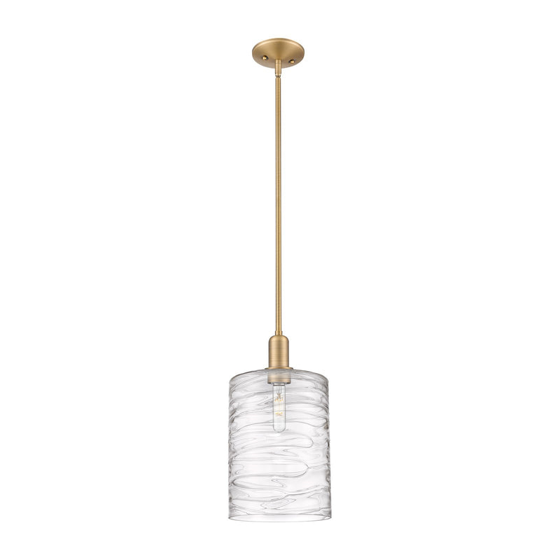 Innovations Cobbleskill 9in 1-Light Mini Pendant | Industrial Brushed Brass and Clear Deco Swirl Glass | Kitchen Island & Dining | Model 716-1S-BB-G1113-L