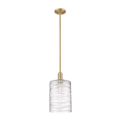 Innovations Cobbleskill 9in 1-Light Mini Pendant | Industrial Brushed Brass and Clear Deco Swirl Glass | Kitchen Island & Dining | Model 716-1S-BB-G1113-L