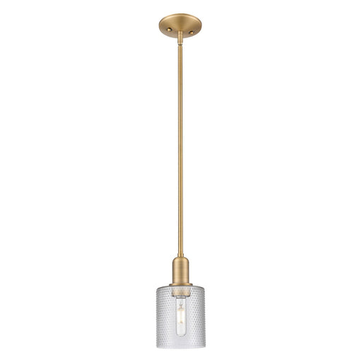 Innovations Cobbleskill 5in 1-Light Mini Pendant | Industrial Brushed Brass Steel and Clear Glass | Kitchen Island & Breakfast Nook | Model 716-1S-BB-G112