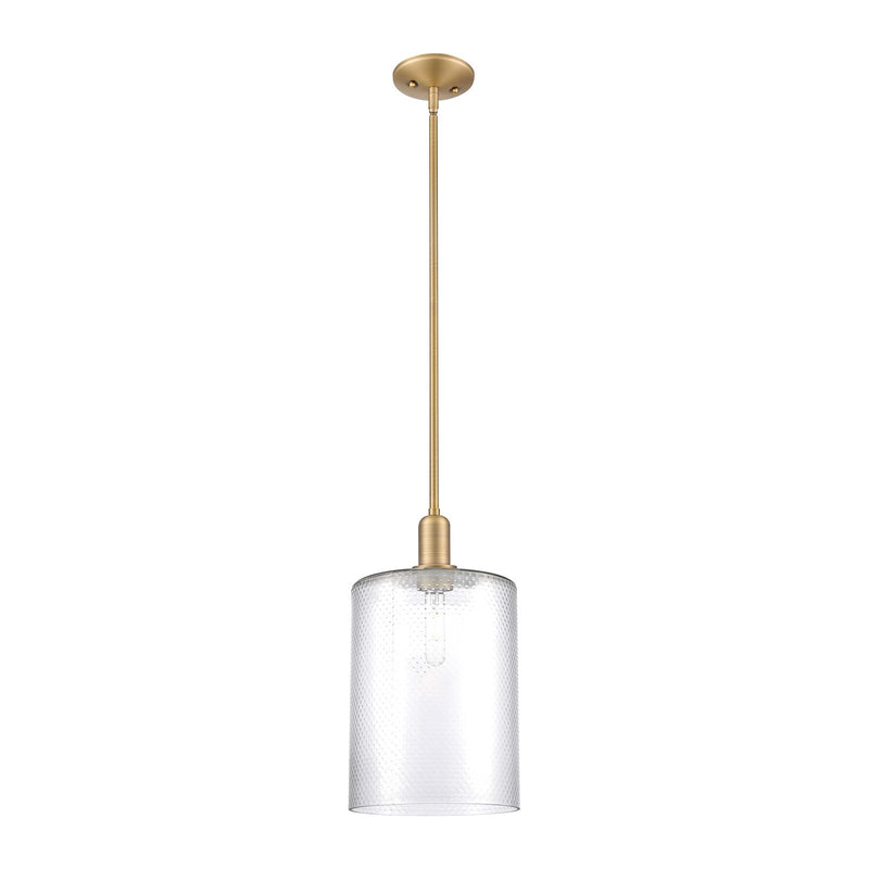Innovations Cobbleskill 9in 1-Light Mini Pendant | Industrial Brushed Brass Steel and Clear Glass | Kitchen Island & Dining Room | Model 716-1S-BB-G112-L
