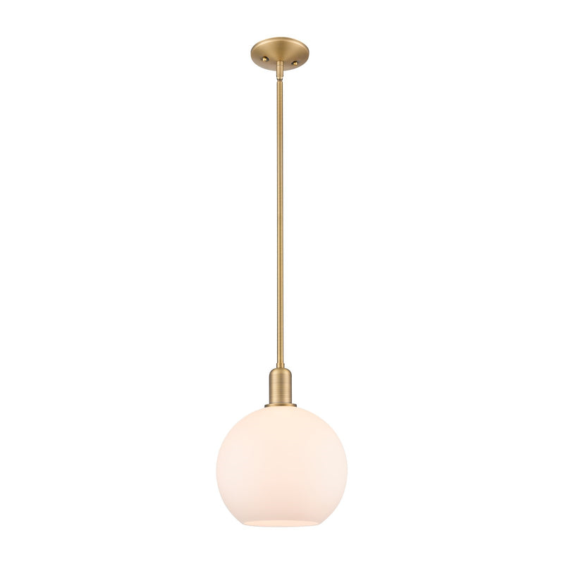 Innovations Athens 10in 1-Light Mini Pendant | Industrial Brushed Brass Steel and Matte White Glass | Kitchen Island & Dining | Model 716-1S-BB-G121-10