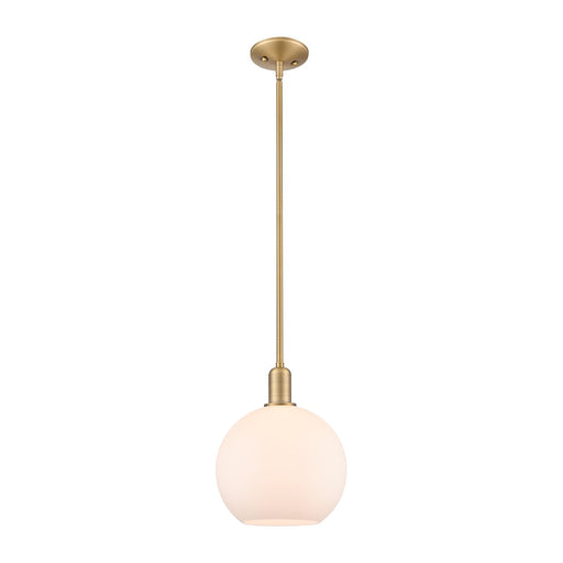 Innovations Athens 10in 1-Light Mini Pendant | Industrial Brushed Brass Steel and Matte White Glass | Kitchen Island & Dining | Model 716-1S-BB-G121-10