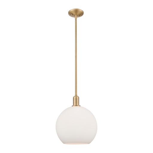 Innovations Athens 12in 1-Light Mini Pendant | Industrial Brushed Brass Steel and Matte White Glass | Kitchen Island & Dining | Model 716-1S-BB-G121-12