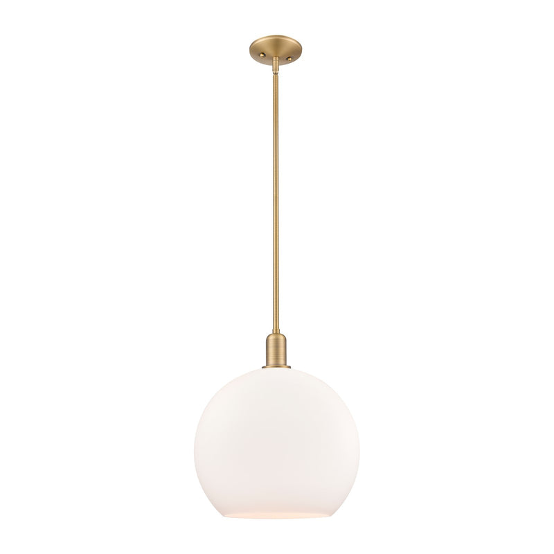 Innovations Athens 14in 1-Light Mini Pendant | Industrial Brushed Brass Steel and Matte White Glass | Kitchen Island & Dining | Model 716-1S-BB-G121-14