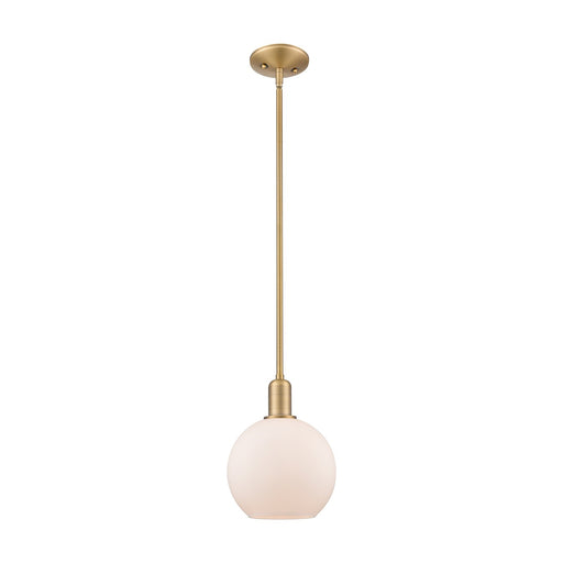 Innovations Athens 8in 1-Light Mini Pendant | Industrial Brushed Brass and Matte White Glass | Kitchen Island & Dining Room | 8 x | Model 716-1S-BB-G121-8