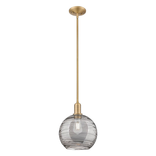 Innovations Athens Deco Swirl 10in 1-Light Mini Pendant | Industrial Brushed Brass and Light Smoke Glass | Kitchen Island & | Model 716-1S-BB-G1213-10SM