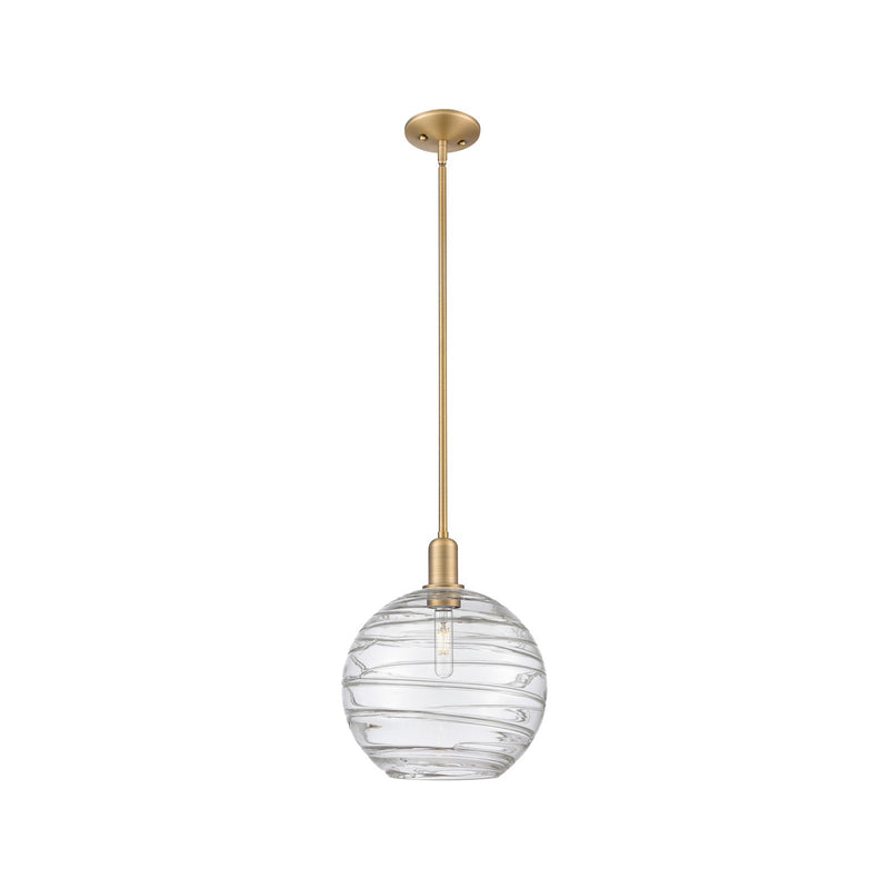 Innovations Athens Deco Swirl 12in 1-Light Mini Pendant | Industrial Brushed Brass and Clear Deco Swirl Glass | Kitchen | Model 716-1S-BB-G1213-12CL