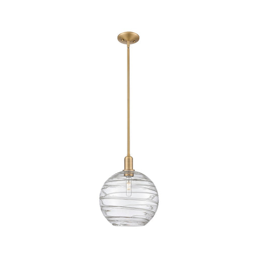 Innovations Athens Deco Swirl 12in 1-Light Mini Pendant | Industrial Brushed Brass and Clear Deco Swirl Glass | Kitchen | Model 716-1S-BB-G1213-12CL