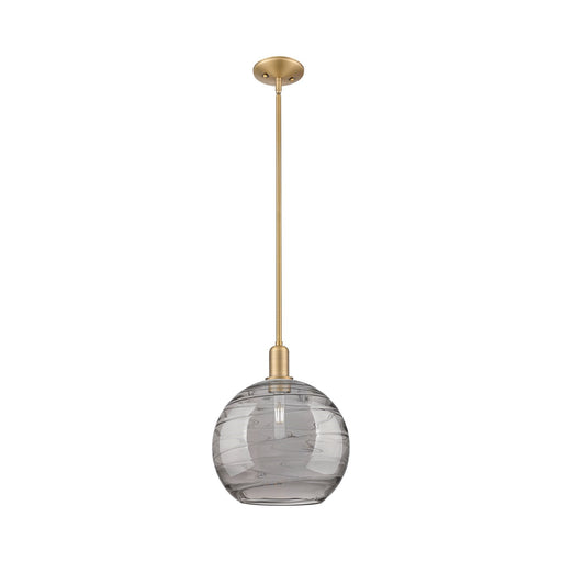 Innovations Athens Deco Swirl 12in 1-Light Mini Pendant | Industrial Brushed Brass and Light Smoke Glass | Kitchen Island & | Model 716-1S-BB-G1213-12SM