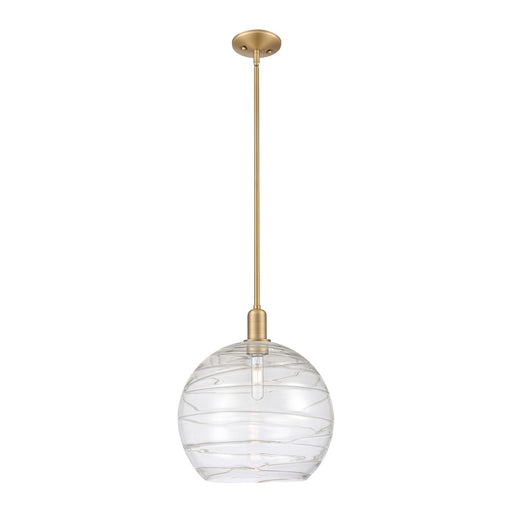 Innovations Athens Deco Swirl 14in 1-Light Mini Pendant | Industrial Brushed Brass and Clear Deco Swirl Glass | Kitchen | Model 716-1S-BB-G1213-14CL