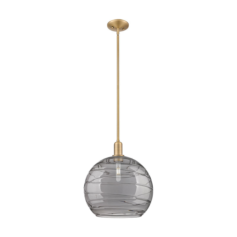 Innovations Athens Deco Swirl 14in 1-Light Mini Pendant | Industrial Brushed Brass and Light Smoke Glass | Kitchen Island & | Model 716-1S-BB-G1213-14SM