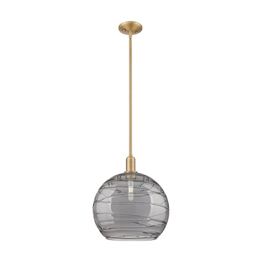 Innovations Athens Deco Swirl 14in 1-Light Mini Pendant | Industrial Brushed Brass and Light Smoke Glass | Kitchen Island & | Model 716-1S-BB-G1213-14SM