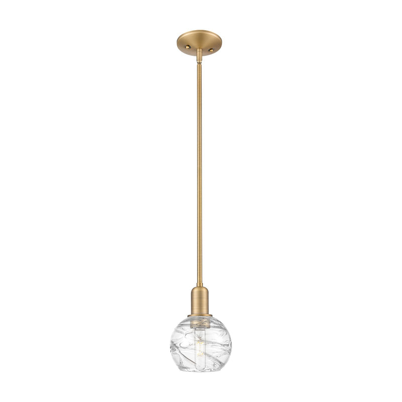 Innovations Athens Deco Swirl 6in 1-Light Mini Pendant | Industrial Brushed Brass and Clear Deco Swirl Glass | Kitchen Island | Model 716-1S-BB-G1213-6CL