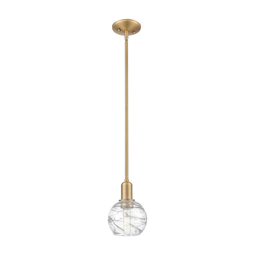 Innovations Athens Deco Swirl 6in 1-Light Mini Pendant | Industrial Brushed Brass and Clear Deco Swirl Glass | Kitchen Island | Model 716-1S-BB-G1213-6CL