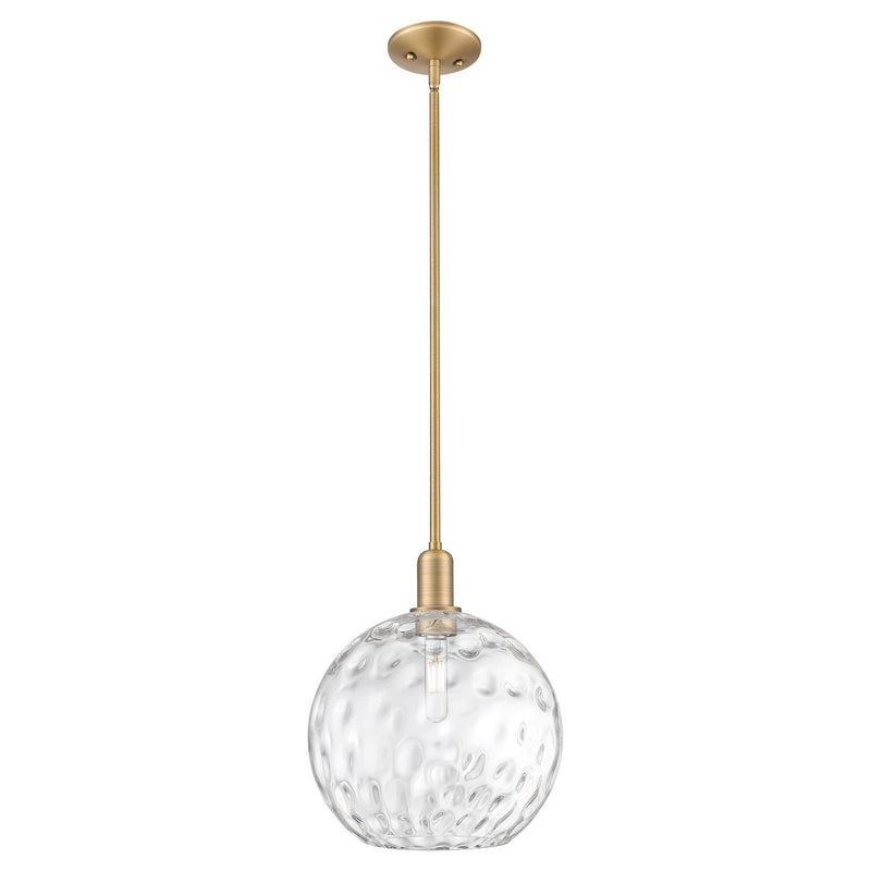 Innovations Athens Water Glass 12in 1-Light Mini Pendant | Industrial Brushed Brass and Clear Glass | Kitchen Island & Dining | Model 716-1S-BB-G1215-12