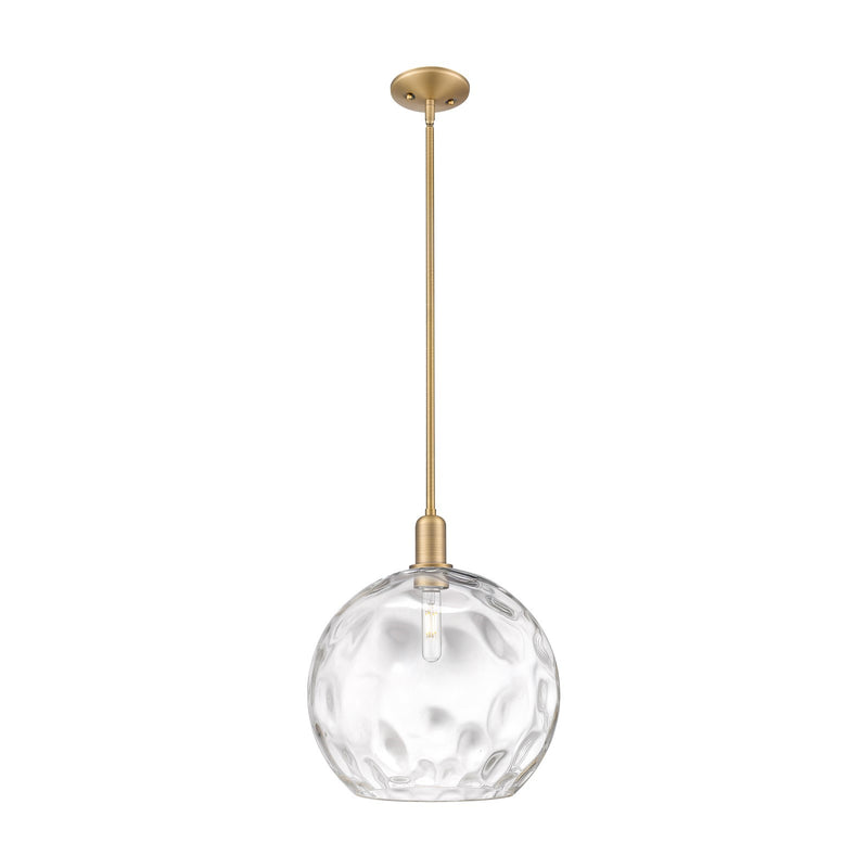 Innovations Athens Water Glass 13in 1-Light Mini Pendant | Industrial Brushed Brass Steel and Clear Water Glass | Kitchen | Model 716-1S-BB-G1215-14