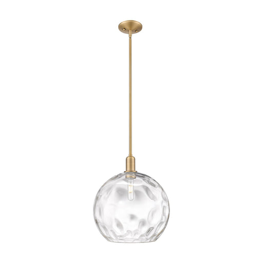 Innovations Athens Water Glass 13in 1-Light Mini Pendant | Industrial Brushed Brass Steel and Clear Water Glass | Kitchen | Model 716-1S-BB-G1215-14