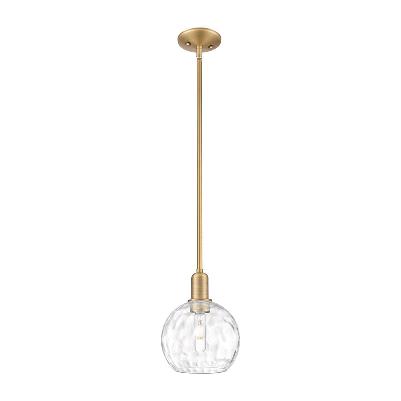 Innovations Athens 8in 1-Light Mini Pendant | Industrial Brushed Brass and Clear Water Glass | Kitchen Island & Dining Room | 8 | Model 716-1S-BB-G1215-8