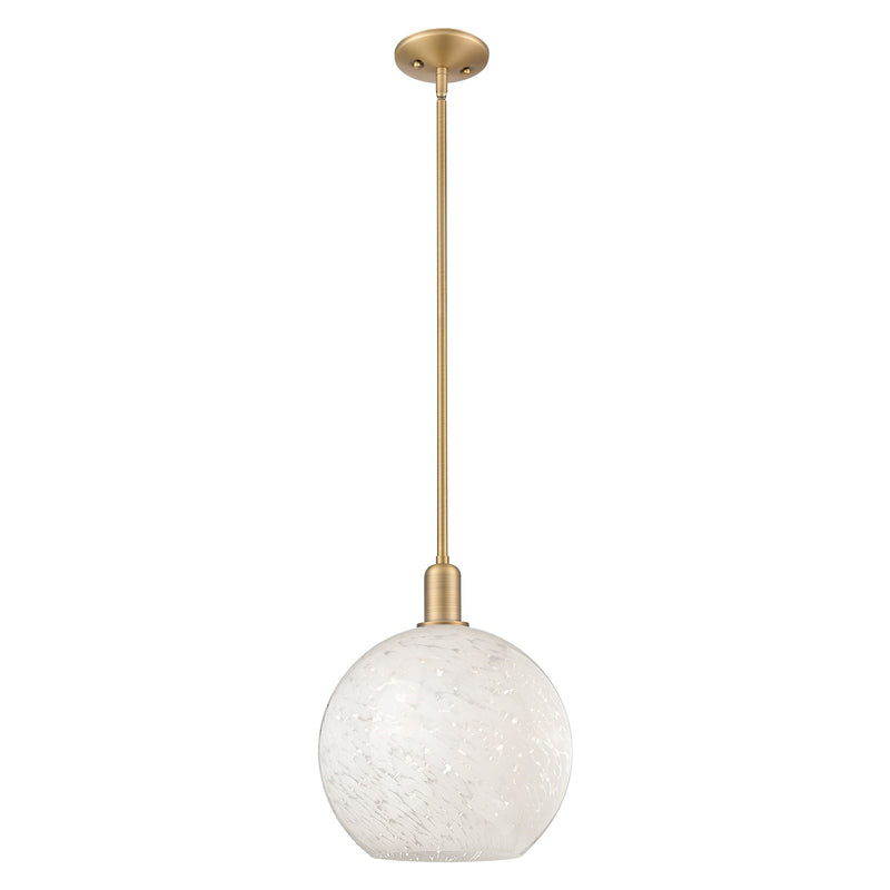 Innovations Lighting White Mouchette 12in 1-Light Mini Pendant | Industrial Brushed Brass and White Glass | Kitchen Island & | Model 716-1S-BB-G1216-12WM