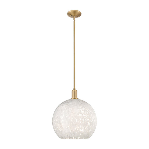 Innovations Lighting Arcadia 14in 1-Light Mini Pendant | Industrial Brushed Brass and White Mouchette Glass | Kitchen Island | Model 716-1S-BB-G1216-14WM
