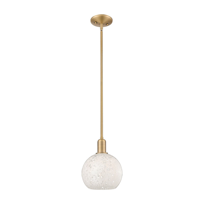 Innovations Lighting White Mouchette 8in 1-Light Mini Pendant | Industrial Brushed Brass and White Glass | Kitchen Island & | Model 716-1S-BB-G1216-8WM