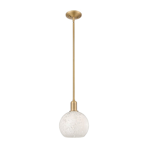 Innovations Lighting White Mouchette 8in 1-Light Mini Pendant | Industrial Brushed Brass and White Glass | Kitchen Island & | Model 716-1S-BB-G1216-8WM