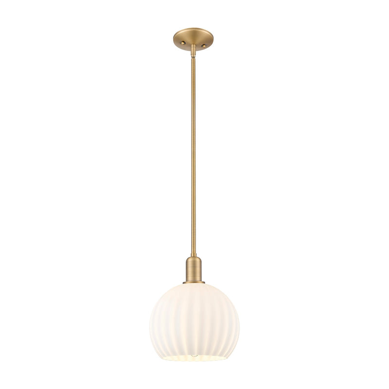 Innovations Lighting Arcadia 10in 1-Light Mini Pendant | Industrial Brushed Brass and White Venetian Glass | Kitchen Island & | Model 716-1S-BB-G1217-10WV