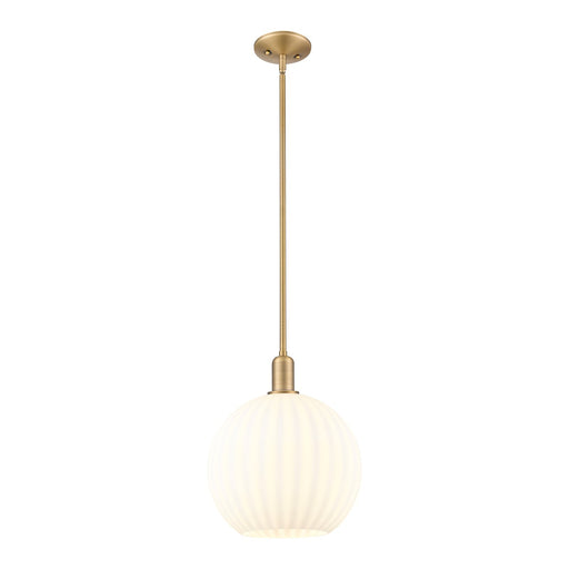 Innovations Lighting White Venetian 12in 1-Light Mini Pendant | Industrial Brushed Brass and White Venetian Glass | Kitchen | Model 716-1S-BB-G1217-12WV