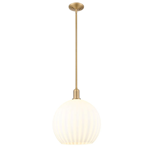 Innovations Lighting Arcadia 14in 1-Light Mini Pendant | Industrial Brushed Brass and White Venetian Glass | Kitchen Island & | Model 716-1S-BB-G1217-14WV