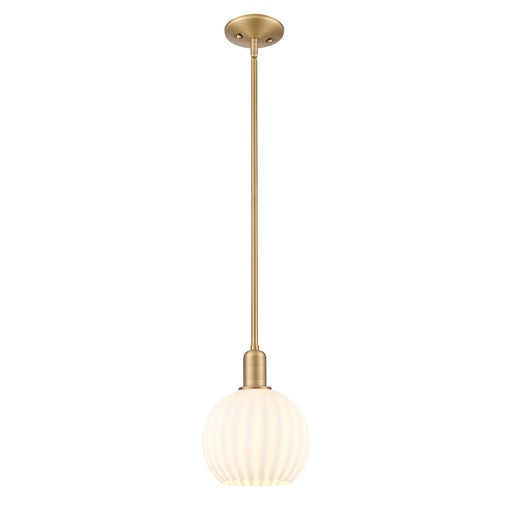 Innovations Lighting Arcadia 8in 1-Light Mini Pendant | Industrial Brushed Brass and White Venetian Glass | Kitchen Island & | Model 716-1S-BB-G1217-8WV