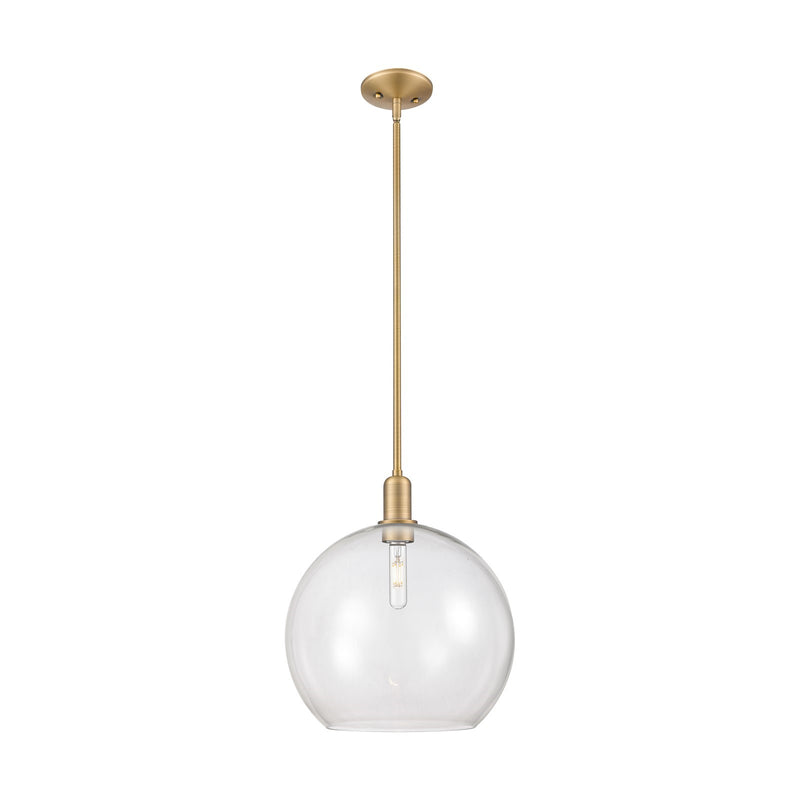 Innovations Athens 14in 1-Light Mini Pendant | Industrial Brushed Brass and Clear Glass | Kitchen Island & Dining Room | 13.75 x | Model 716-1S-BB-G122-14