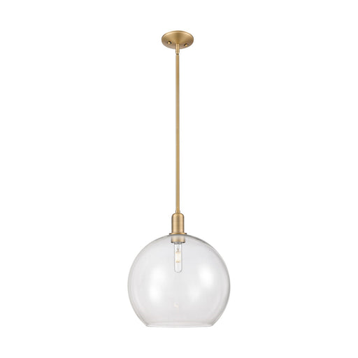 Innovations Athens 14in 1-Light Mini Pendant | Industrial Brushed Brass and Clear Glass | Kitchen Island & Dining Room | 13.75 x | Model 716-1S-BB-G122-14