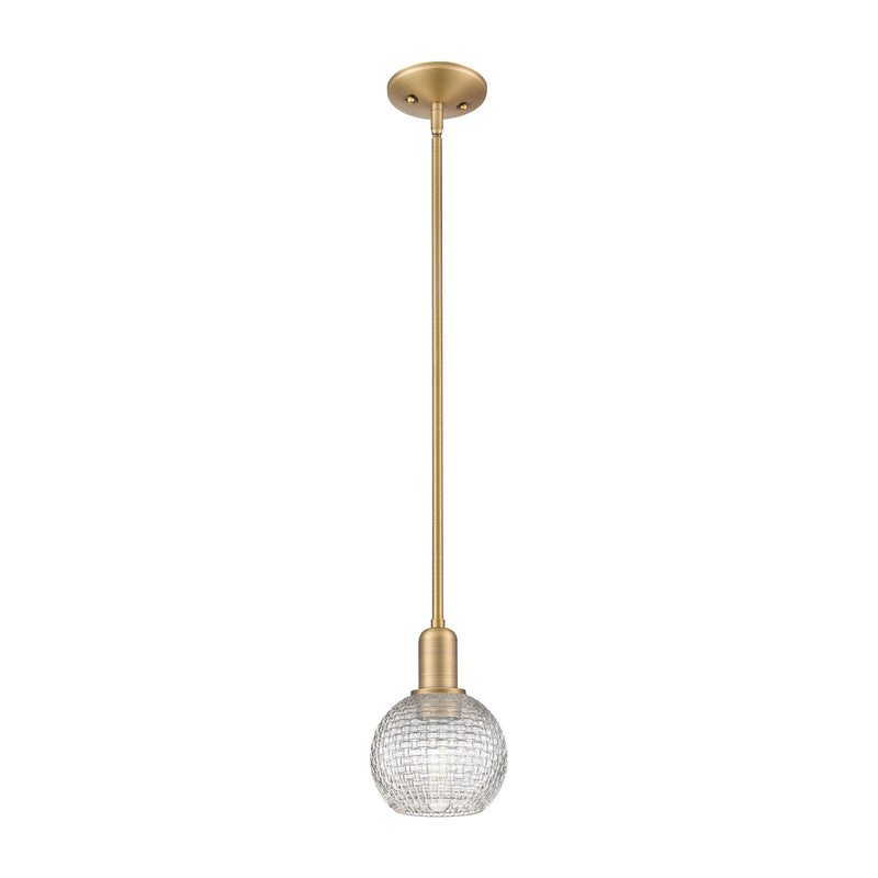 Innovations Athens 6in 1-Light Mini Pendant | Industrial Brushed Brass and Clear Basket Weave Glass | Kitchen Island & Dining | Model 716-1S-BB-G122C-6CL